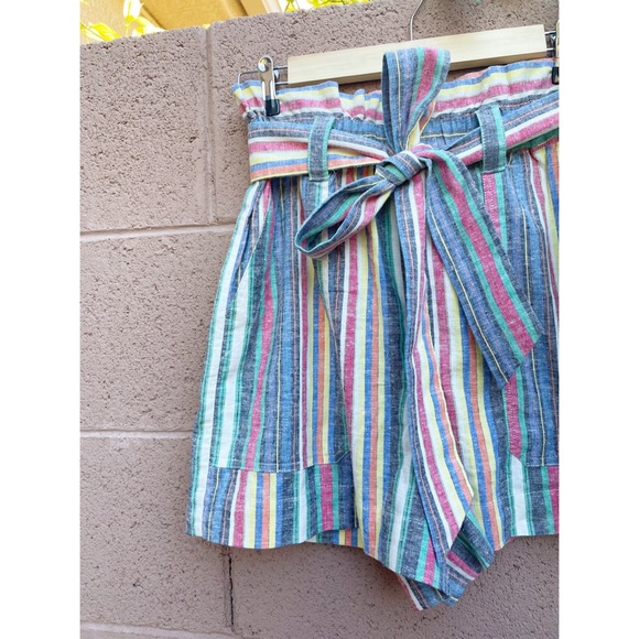 MARINE LAYER NWOT Multicolor Striped Hemp Audrey High Waisted Belted Shorts - Picture 7 of 10